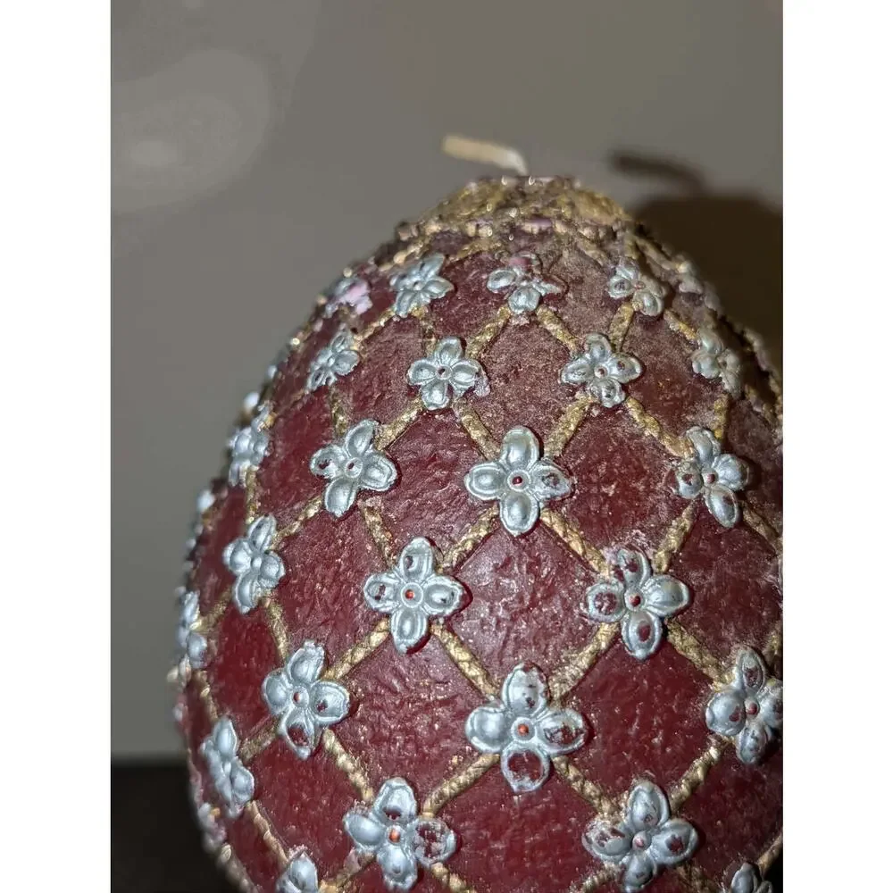 Vintage Faberge Egg Candle Red Gold Large 6